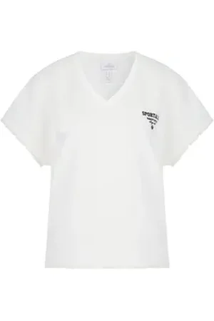Sportalm Kitzbühel T-Shirt mit Fransenborte am Saum im Vorderteil und am Ärmelsaum weiß 42