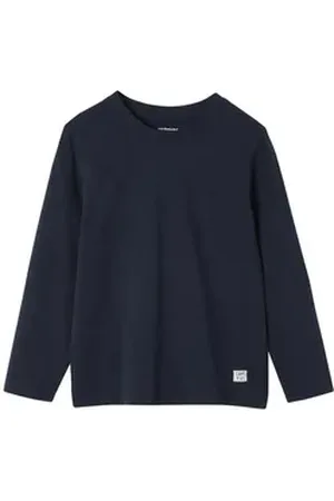 Vertbaudet Langarmshirt Jungen Langarmshirt BASIC Zierlabel am Saum blau 110