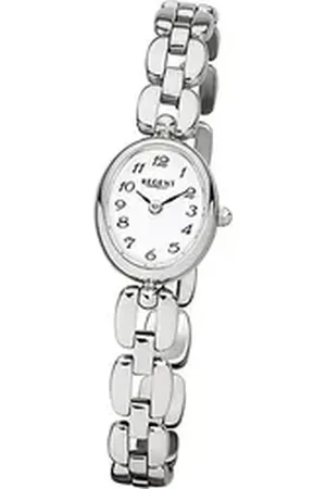 Regent Quarzuhr Stahl Damen Uhr F-966 Quarzuhr, (Analoguhr), Damenuhr mit Edelstahlarmband, ovales Gehäuse, klein (ca. 19x16mm), El silberfarben