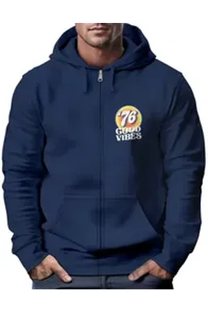 Neverless Sweatjacke Zip-Hoodie Herren Retro Sweatjacke mit Kapuze Good Vibes Logo Motiv blau XL