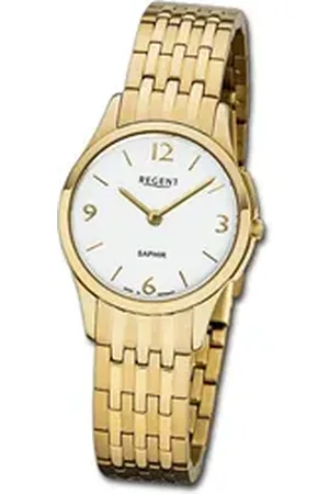 Regent Quarzuhr Metall Damen Uhr GM-1619 Analog, (Analoguhr), Damenuhr Metallarmband, rundes Gehäuse, klein (ca. 28mm), weiß goldfarben
