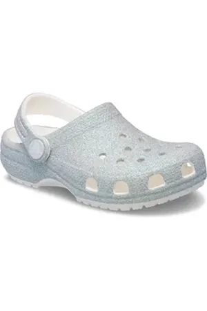 Crocs Classic Iridescent Glitter Clog, Glitzerschuh, Sandale, Hausschuh mit schwenkbarem Fersenriemen grau|weiß 33 EU