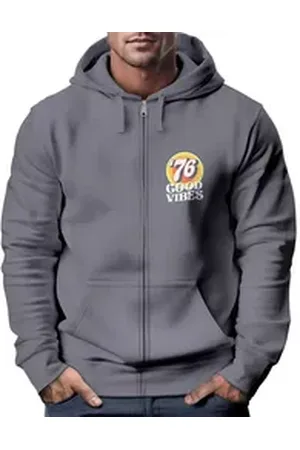 Neverless Sweatjacke Zip-Hoodie Herren Retro Sweatjacke mit Kapuze Good Vibes Logo Motiv grau 3XL