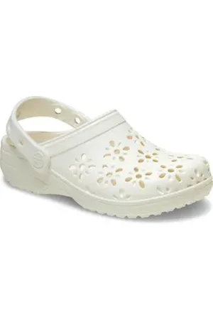 Crocs Classic Floral Cut Out Clog Clog, Sandale mit schwenkbarem Fersenriemen beige 33 EU