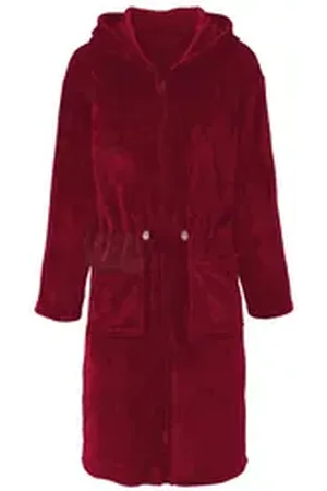 Celinatex Bademantel Hausmantel Damen Flanell Kapuze Reißverschluss Vital L bordeaux, Polyester rot L