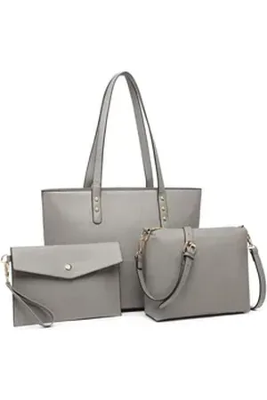 MISS LULÙ Henkeltasche Damen-Taschenset 4er, Schultertasche Umhängetasche Clutch Shopper grau