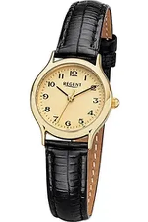 Regent Quarzuhr Leder Damen Uhr F-970 Quarzuhr, (Analoguhr), Damenuhr mit Lederarmband, rundes Gehäuse, klein (ca. 24mm), Elegant-S schwarz