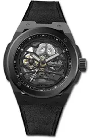 INGERSOLL 1892 Quarzuhr Herrenuhr Alcantara schwarz, (Analoguhr), Herrenuhr PUR/Alcantaraarmband schwarz, rundes Gehäuse, groß (48mm) schwarz