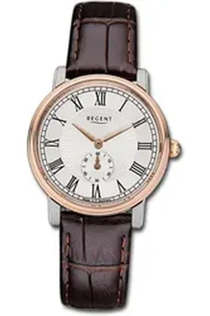 Regent Quarzuhr Leder Damen Uhr GM-1606 Analog, (Analoguhr), Damenuhr Lederarmband, rundes Gehäuse, mittel (ca. 32mm), silber braun