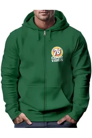 Neverless Sweatjacke Zip-Hoodie Herren Retro Sweatjacke mit Kapuze Good Vibes Logo Motiv grün M