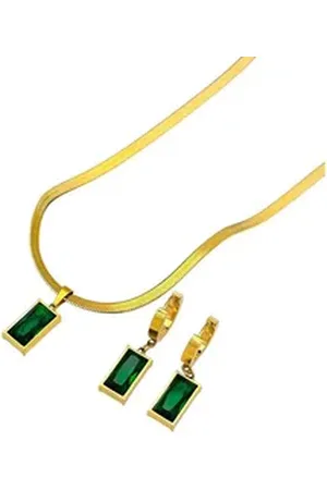 Karma Schmuckset Damen Gold Grün Edelstahl vergoldet Kristalle Ohrringe Halskette (Kristallschmuck modern, Kette Ohrschmuck Geschenkset für Frauen), Kette Ohrschmuck Geschenkset für Frauen goldfarben|grün