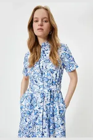 Koton Midikleid Midi Länge Button-Down Kleid blau 42
