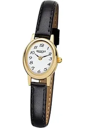 Regent Quarzuhr Leder Damen Uhr F-977 Quarzuhr, (Analoguhr), Damenuhr mit Lederarmband, ovales Gehäuse, klein (ca. 18x21mm), Elegan schwarz