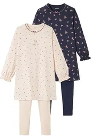 Vertbaudet Nachthemd 2er-Pack Mädchen Nachthemden mit Leggings, Blumen blau|rosa 86