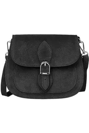 CASPAR Umhängetasche Kompakte Wildleder Damen Handtasche - CLASSIC LINE - Modell No.831, Vintage Stil, 100% Echtleder, angenehmer Tragekomfort - Made in Italy schwarz