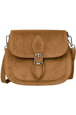 CASPAR Umhängetasche Kompakte Wildleder Damen Handtasche - CLASSIC LINE - Modell No.831, Vintage Stil, 100% Echtleder, angenehmer Tragekomfort - Made in Italy braun