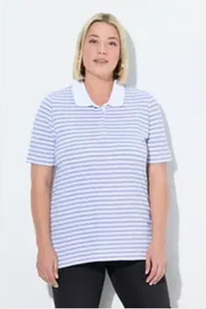 Ulla Popken Poloshirt Poloshirt Classic Fit Piqué Ringel Halbarm blau|grün 54/56
