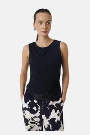 Comma, Comma Shirttop Mesh-Top mit seitlicher Raffung Raffung blau 32