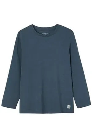 Vertbaudet Langarmshirt Jungen Langarmshirt BASIC Zierlabel am Saum blau 152