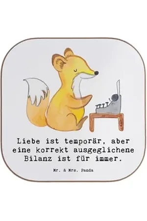 Mr. & Mrs. Panda Getränkeuntersetzer Buchhalter Weisheit - Weiß - Geschenk, Bilanz, Jahresabschluss, perso, 1-tlg., Liebevolle Motive weiß