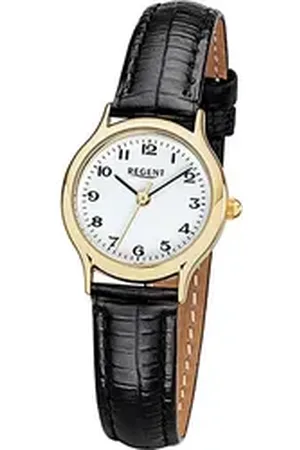 Regent Quarzuhr Leder Damen Uhr F-971 Quarzuhr, (Analoguhr), Damenuhr mit Lederarmband, rundes Gehäuse, klein (ca. 24mm), Elegant-S schwarz