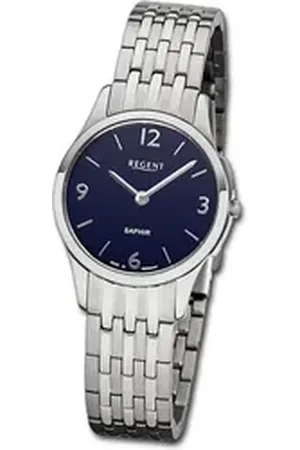 Regent Quarzuhr Metall Damen Uhr GM-1617 Analog, (Analoguhr), Damenuhr Metallarmband, rundes Gehäuse, klein (ca. 28mm), blau silberfarben