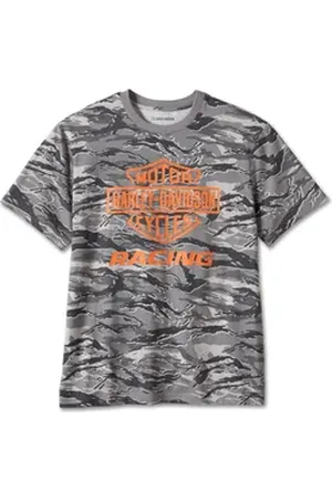 Harley davidson HARLEY-DAVIDSON T-Shirt Herren Racing Camo Bar & Shield Logo Tee Shirt Kurzarm Biker Oberteil grau