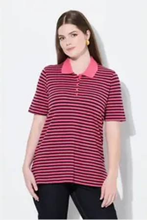 Ulla Popken Poloshirt Poloshirt Classic Fit Piqué Ringel Halbarm rosa 50/52