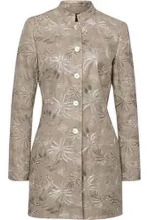 White Label Trachtenblazer Leinen-Gehrock mit Stickereien beige 40