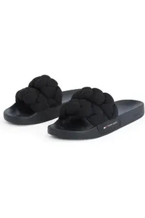 Tommy Hilfiger TJW BRAIDED SLIDE Pantolette, Sommerschuh, Flats, Schlupfschuh, geflochtene, wattierte Bandage schwarz 37 EU
