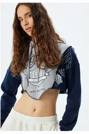 Koton Kapuzensweatshirt Kapuzenkragen Mit Aufdruck blau L