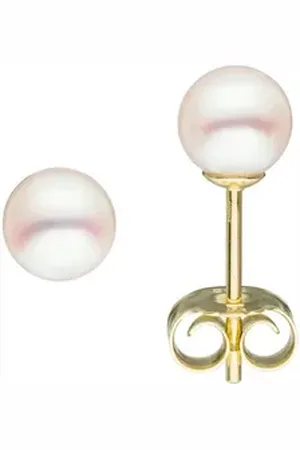 Jobo Paar Ohrstecker, 585 Gold mit Akoya-Zuchtperlen 5 mm gelb|goldfarben