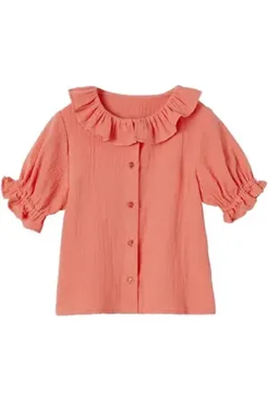 Vertbaudet Kurzarmbluse Mädchen Musselinbluse mit Kragen orange 86