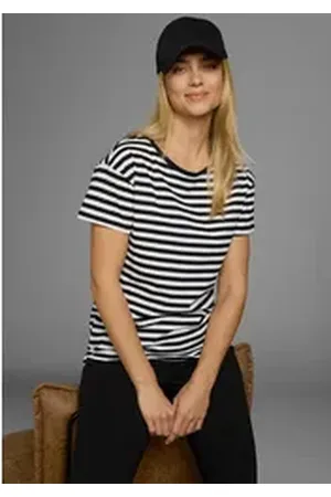 AJC T-Shirt Kurzarm, taillierter Schnitt, gestreift, Rundhalsausschnitt schwarz 32/34 (XS)