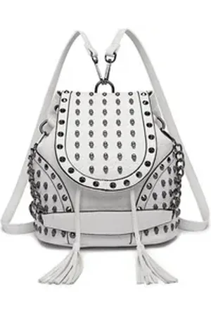 MISS LULÙ Rucksack Mode Rucksack, Handtaschen für Frauen mit Ketten-Schultergurt & Nieten beige