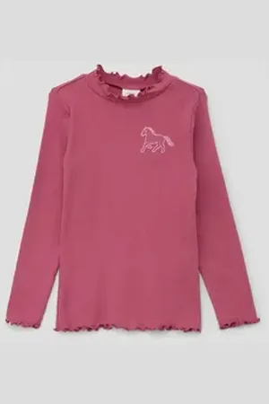 QS by s.Oliver Langarmshirt Longsleeve mit Rollsaum Stickerei 92/98