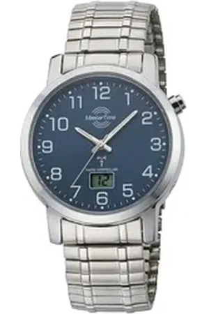 Master Time Funkuhr Basic Zugband, MTGA-10489-32M, Armbanduhr, Quarzuhr, Herren, Datum, Leuchtzeiger, Flexband, Zugband silberfarben