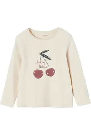 Vertbaudet Langarmshirt Mädchen Shirt mit Messageprint BASIC Glitzereffekt beige 158