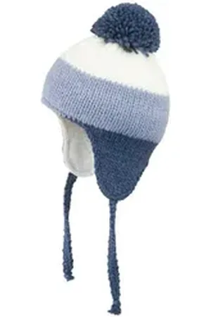 Döll Ballonmütze DÖLL® Jungen Inka Binde-Strickmütze mit Bommel blau