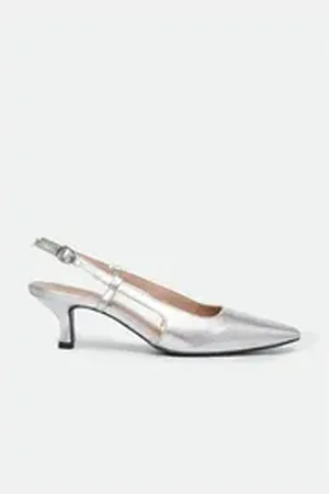 Comma, Comma Sling-Pumps aus Glattleder Pumps silberfarben 42 EU