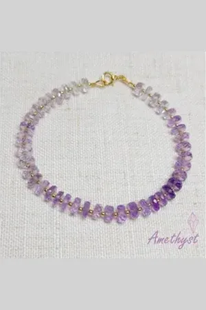 Golden Armband Zierliches Amethyst Armband, Februar Geburtsstein, Geschenke für Sie 19 cm