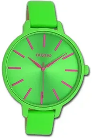 Oozoo Quarzuhr Damen Armbanduhr Timepieces, (Analoguhr), Damenuhr Lederarmband grün, rundes Gehäuse, groß (ca. 42mm) grün