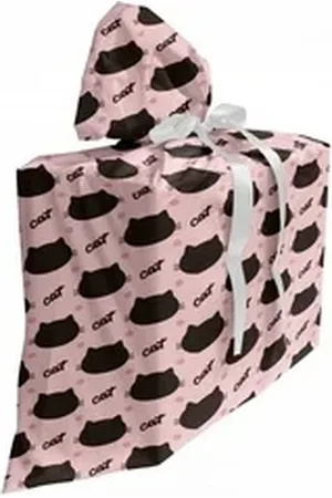 Abakuhaus Spielzeugtruhe Stoffbeutel für Partygeschenke mit 3 Bändern, Katze Kopf Silhouetten Dots Girly braun|rot
