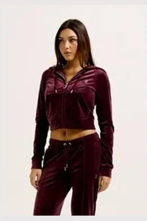 Juicy Couture Kapuzennickijacke MADISON HOODIE_ Damen Trainingsjacke Damen, Sweatjacke mit Kapuze, Velour, mit Glitzer, Sale rot L