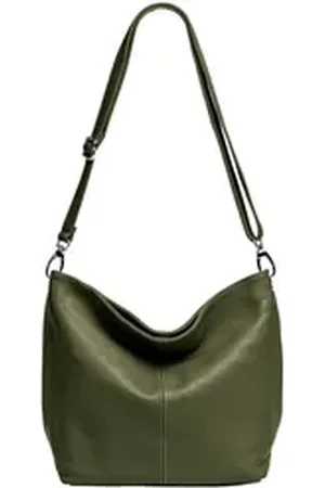 CASPAR Schultertasche TL803 klassisch elegante Damen Lederhandtasche, Hergestellt in Italien aus robustem, genarbten Rindsleder grün