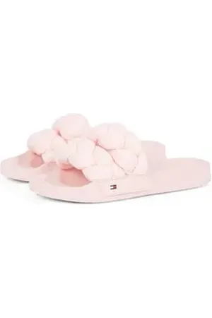 Tommy Hilfiger TJW BRAIDED SLIDE Pantolette, Sommerschuh, Flats, Schlupfschuh, geflochtene, wattierte Bandage rosa 37 EU