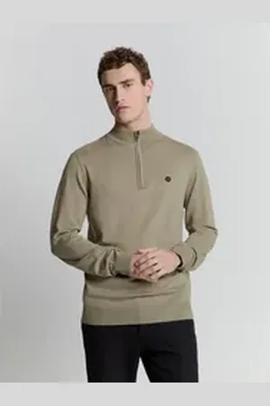 No Excess Rundhalspullover Sweatshirt mit halbem Reißverschluss grün L