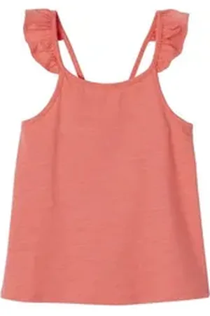 Vertbaudet Trägertop Mädchen Top mit Volantträgern BASIC orange 86
