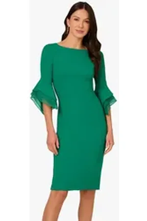 Adrianna Papell Cocktailkleid Knit Crepe Tiered Sleeve Dress Hochzeit, Cocktail, Brunch, Anlass grün 40