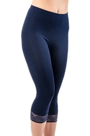 Hermko Caprileggings 5722 Damen Capri-Leggings mit Spitze blau 32/34 (XS)